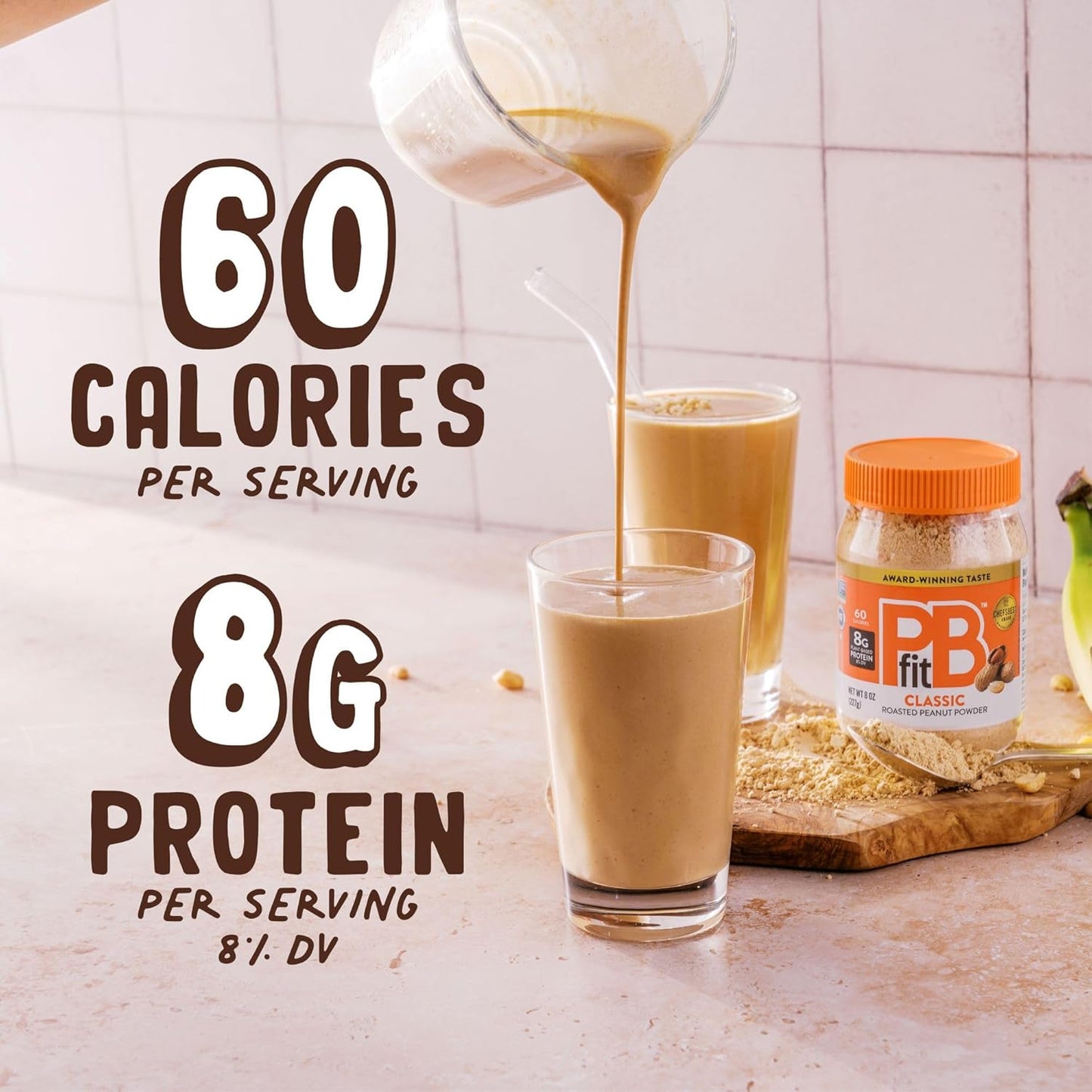 PBfit_8_Ounce_Classic_Peanut_Butter_Powder,_Powdered_Peanut_Butter_Spread_From_Real_Roasted_Peanuts,_8g_of_Protein_8%_DV,_Gluten-Free,_60_calories,_87%_less_fat_(Pack_of_1)