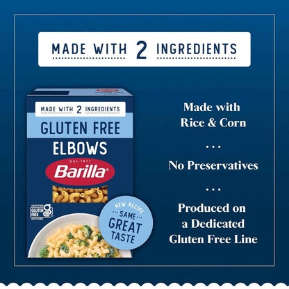 BARILLA Gluten Free Elbows Pasta, 12 Ounce - Non-GMO Gluten Free Pasta Made with 2 Ingredients