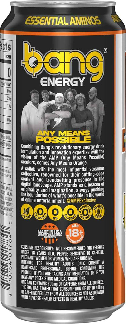 Bang Energy Any Means Orange, Sugar-Free Energy Drink, 16-Ounce | Pack of 12