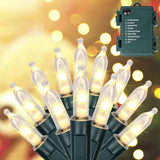 Blissun Christmas Lights, 50-Count Green Wire Light Set, Battery Operated Christmas Mini String Light with 8 Modes, 16 ft Fairy Lights for Christmas Tree Garden Wreath Decorations (2 Pack, Warm White)