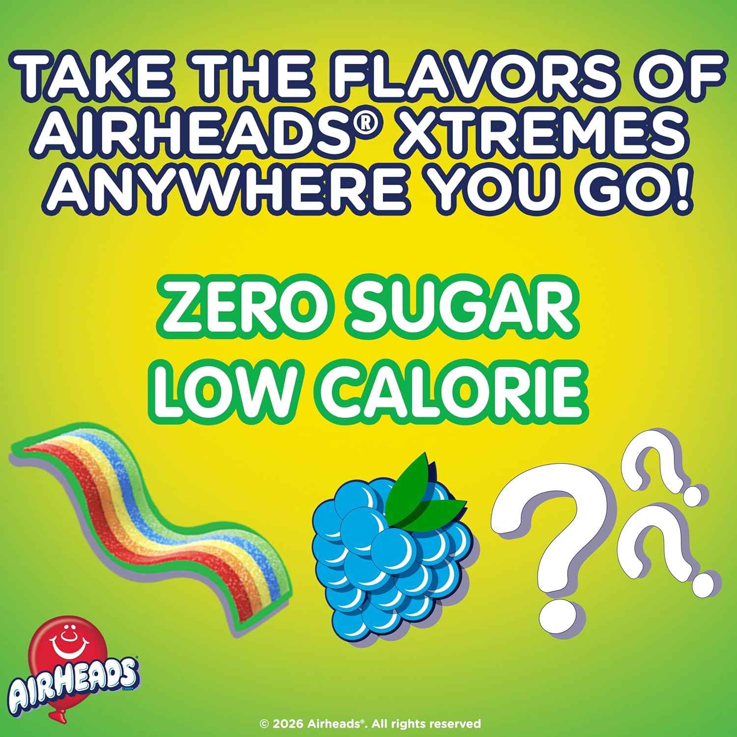 Airheads Xtreme Singles To Go! Drink Mix 30ct Variety Pack, Zero Sugar, Low Calorie, Sweet & Sour Powder Drink Mix Packets, Blue Raspberry, Rainbow Berry, White Mystery, 30 Count