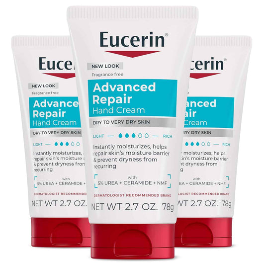 Eucerin Advanced Repair Hand Cream, Immediately Soothes and Repairs Very Dry Skin, Fragrance Free, Non Greasy, Fast Absorbing, Travel Size Hand Lotion