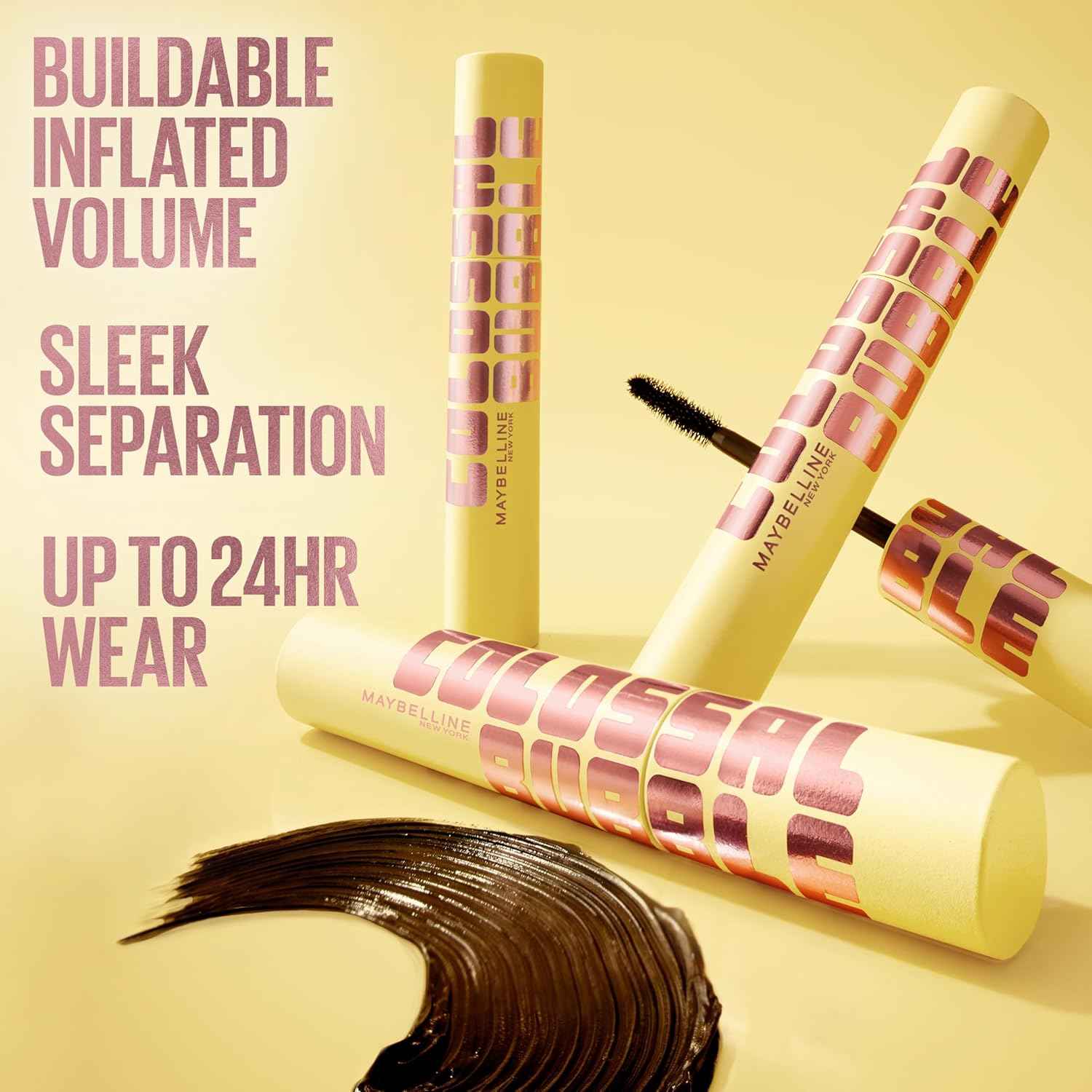 Maybelline The Colossal Bubble Washable Mascara, Buildable Mascara Volume and Length Formula for Bold, Separated Lashes, 1 Count