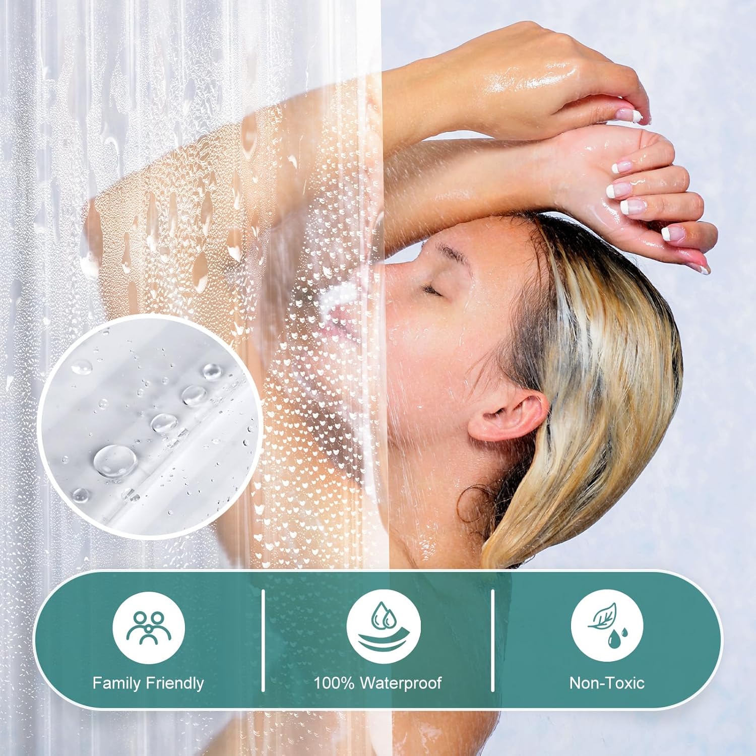 AmazerBath_Heavy_Duty_Shower_Curtain_Liner_12_Gauge,_72_x_72_Inches_Clear_Shower_Curtain_Liner_with_3_Clear_Stones_and_12_Grommet_Holes,_Weighted_Plastic_Shower_Liner