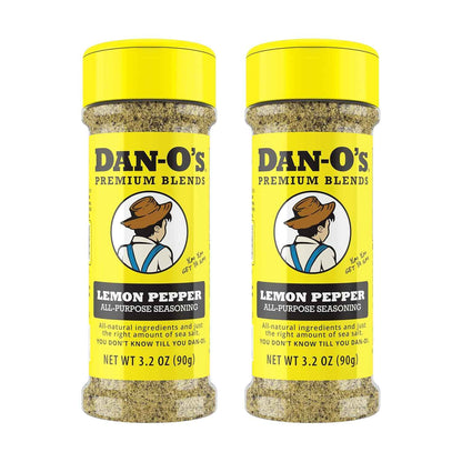 Dan-O’s Lemon Pepper Seasoning, 3.2 oz (2 Pack) – Zesty Citrus & Black Pepper Spice Blend – No Citric Acid, No Sugar – All Purpose Seasoning for Chicken, Fish, Seafood & Vegetables