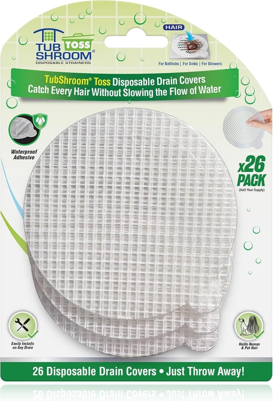 TubShroom_Toss_26pk_Disposable_Drain_Covers_-_Hair_Catcher_Mesh_Sticker_Strainers_for_Shower_Bathtub_and_Bathroom_Sink_Drains_to_Prevent_Clogged_Drains,_Half_Year_Supply