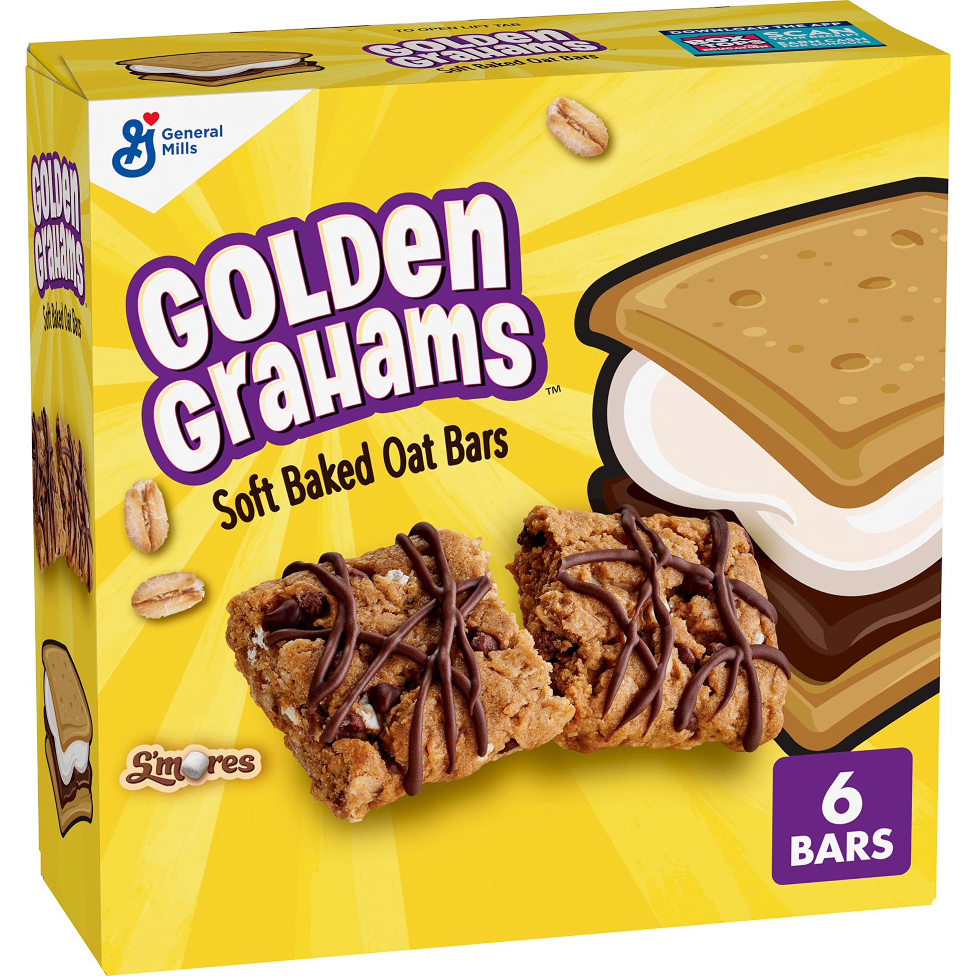 Golden Grahams S&amp;#39;mores Soft Baked Oat Bars, Chewy Snack Bars, 6 ct