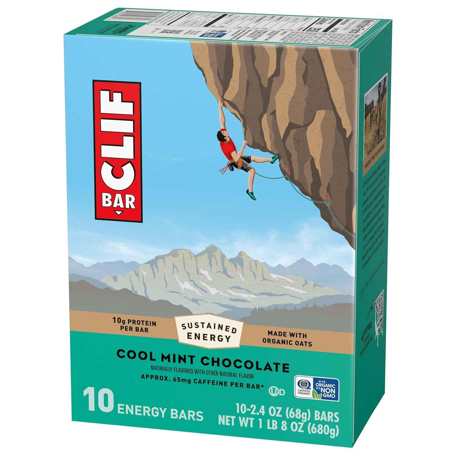 CLIF BAR - Energy Protein Bars - Cool Mint Chocolate with Caffeine - Made with Organic Oats - Energy Bars - Non-GMO