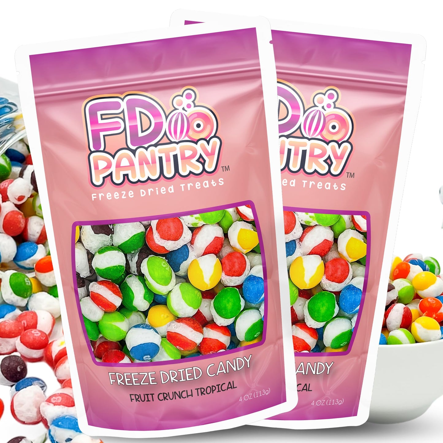 Freeze Dried Candy, 2 Pack Fruit Crunch Tropical, 4 oz, Assorted Variety Flavors, Bag Pouch, Ideal Gift Snack