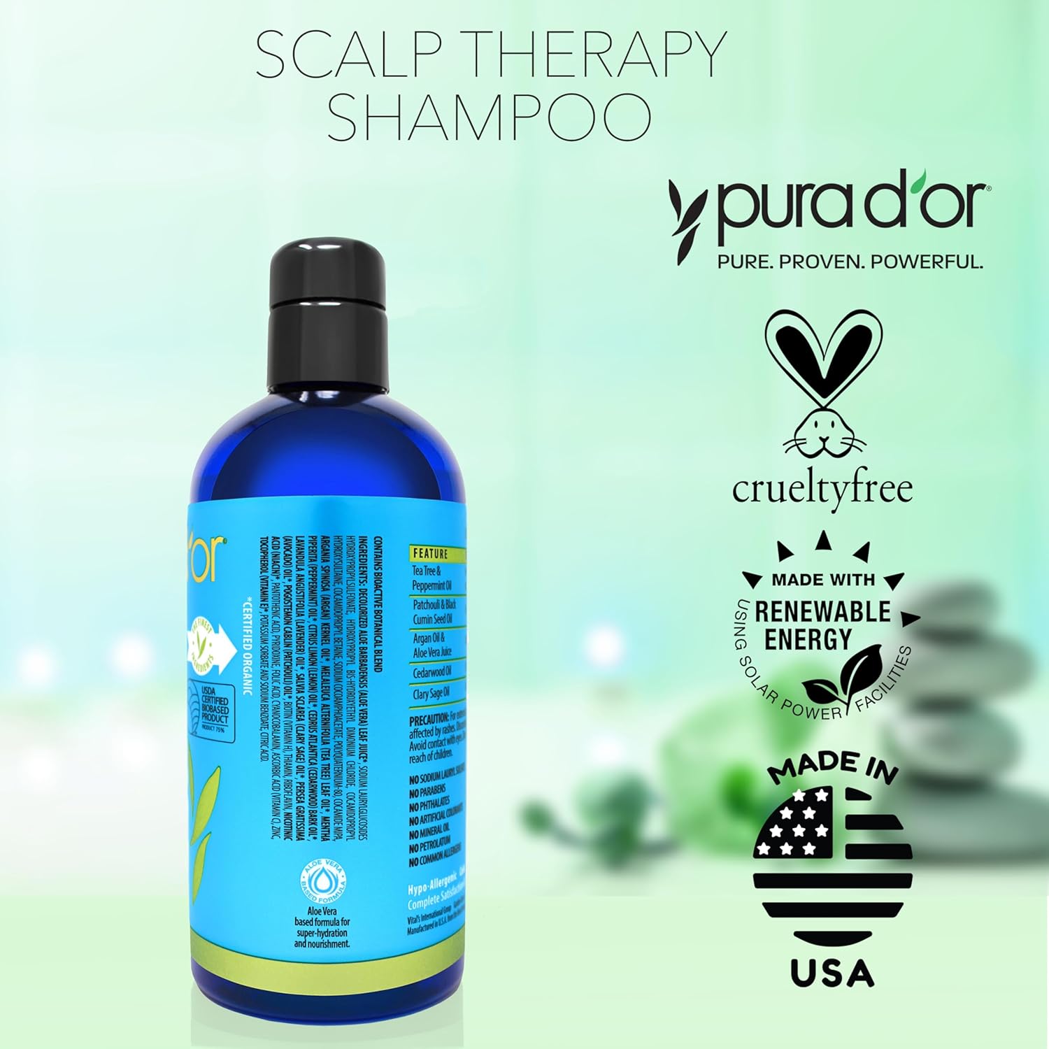 PURA_D'OR_Scalp_Therapy_Shampoo_Hydrates_&_Nourishes_Scalp_-_Scalp_Shampoo_For_Itchy_Flaky_Scalp_w/Tea_Tree,_Peppermint,_Patchouli,_Cedarwood,_Clary_Sage,_Argan_Oil,_Tea_Tree_Peppermint_Scent_16_Oz