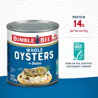 Bumble Bee Premium Select Canned Oysters, Can - Ready to Eat - 14g Protein per Serving - Gluten Free