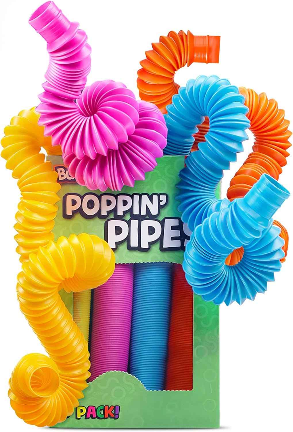 BUNMO Easter Basket Stuffers - Pop Tubes - Fidget Sensory Toys - Creative Learning - Hours of Fun for Kids - Easter Basket Stuffers for Toddler- Tons of Ways to Play - Non-Mouthable 3+