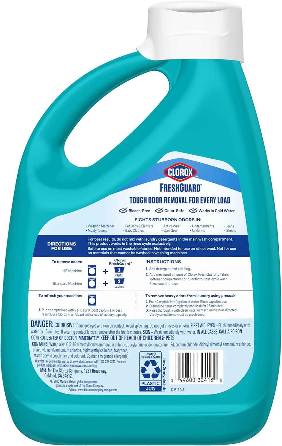 Clorox FreshGuard Laundry Odor Remover, 0% Bleach, Clean Linen, 80 Fl Oz., Pack of 2 (Pack May Vary)