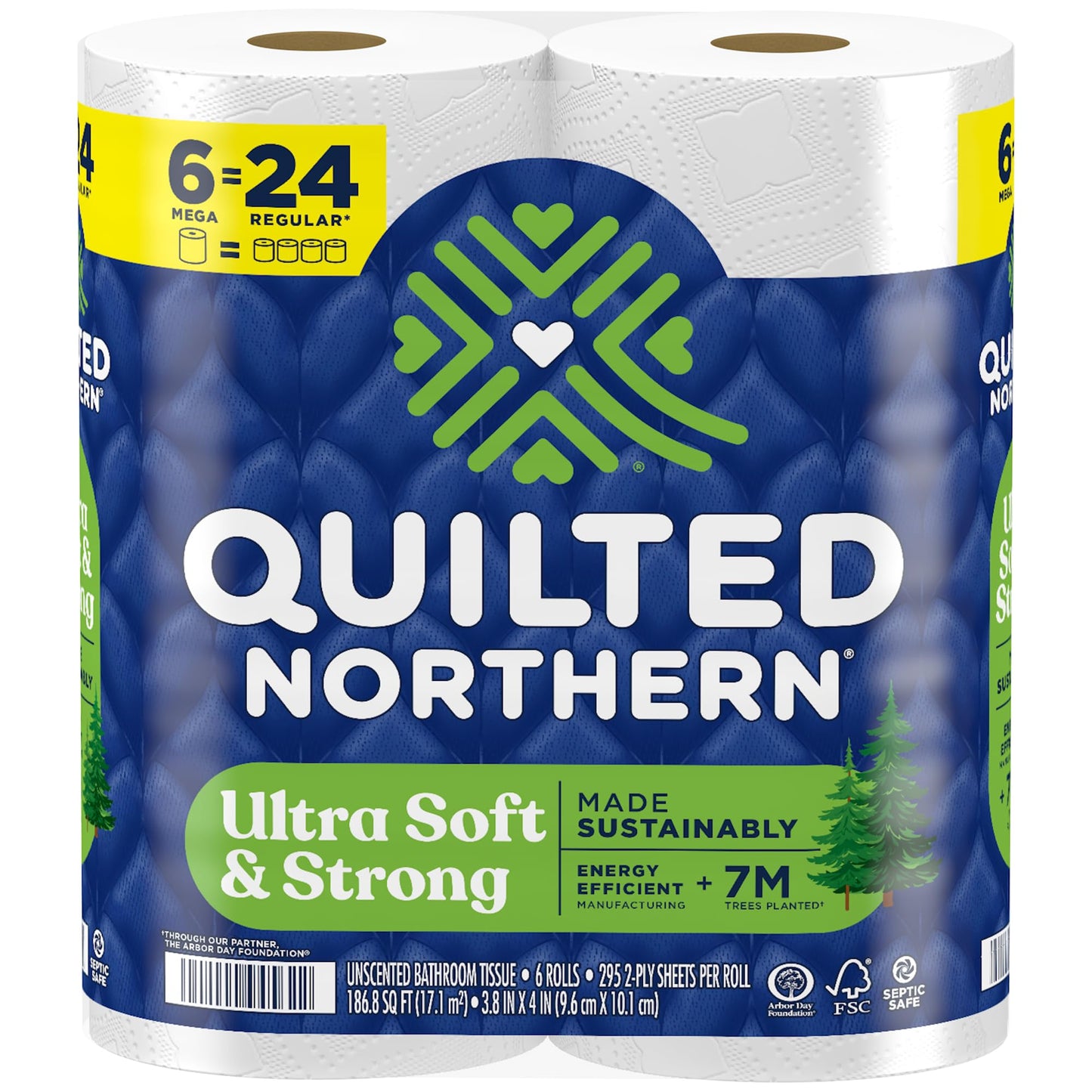 Quilted Northern Ultra Soft &amp;amp; Strong Toilet Paper, 6 Mega Rolls = 24 Regular Rolls, 5X Stronger*, Premium Soft Toilet Tissue