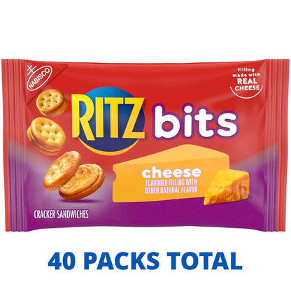 RITZ Bits Cheese Sandwich Crackers, Bulk Lunch Snacks, 40 Snack Packs (4 Boxes)