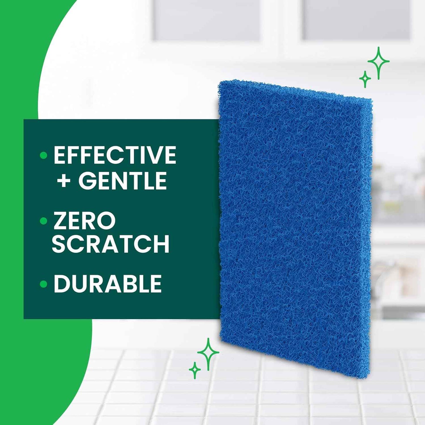 Scotch-Brite Zero Scratch Scouring Pad, Effective + Gentle Dish Scrubber for Household Cleaning, Nonstick Pots and Pans, Glass, Tubs, Showers, Reusable & Durable