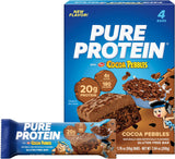 Pure Protein Cocoa PEBBLES™ Protein Bars – 20g Protein, 4g Sugar, 180 Calories (4 count) Low Sugar* High Protein Snack - Gluten Free - Perfect for a Healthy Snack.