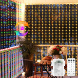 echosari Red White and Green Christmas Curtain Lights Battery Operated, 300 LED Fairy Curtain Lights 9.8Ft x 9.8Ft Hanging Lights with Remote Timer for Party Holiday Garden Yard Decor