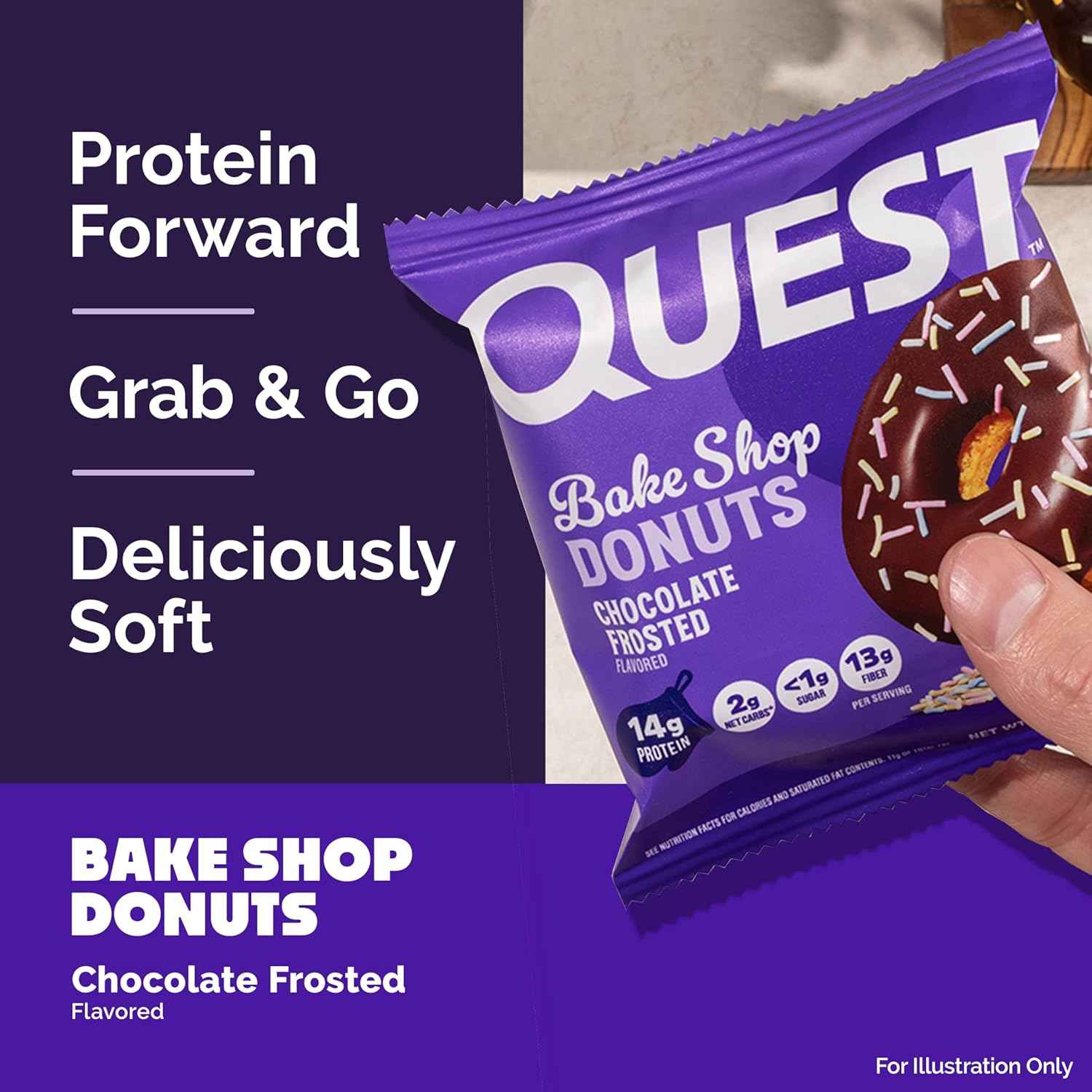 Quest Nutrition Bake Shop, Chocolate Frosted Donuts, 14g Protein, Less than 1g Sugar, Protein Snack, Low Sugar