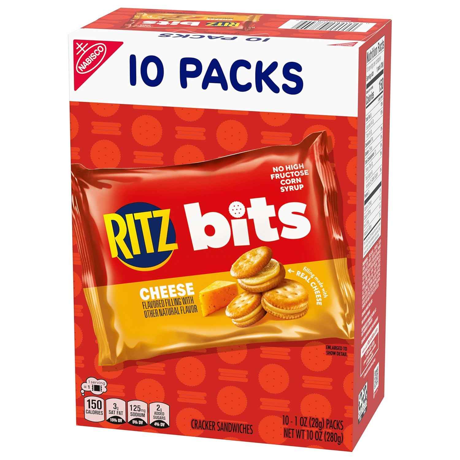 RITZ Bits Cheese Sandwich Crackers, Bulk Lunch Snacks, 40 Snack Packs (4 Boxes)