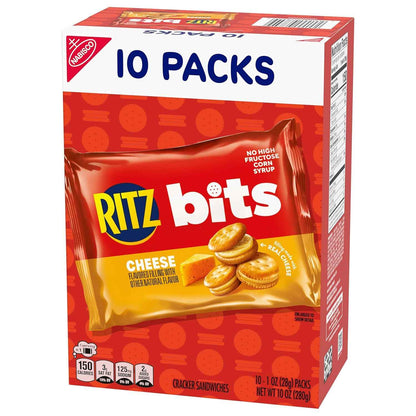 RITZ Bits Cheese Sandwich Crackers, Bulk Lunch Snacks, 40 Snack Packs (4 Boxes)