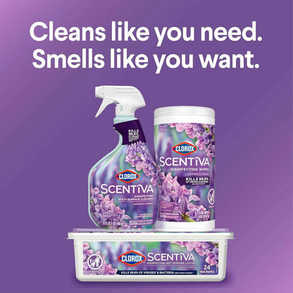 Clorox Scentiva Disinfecting Wipes, Lavender and Jasmine, Antibacterial, 75 Count