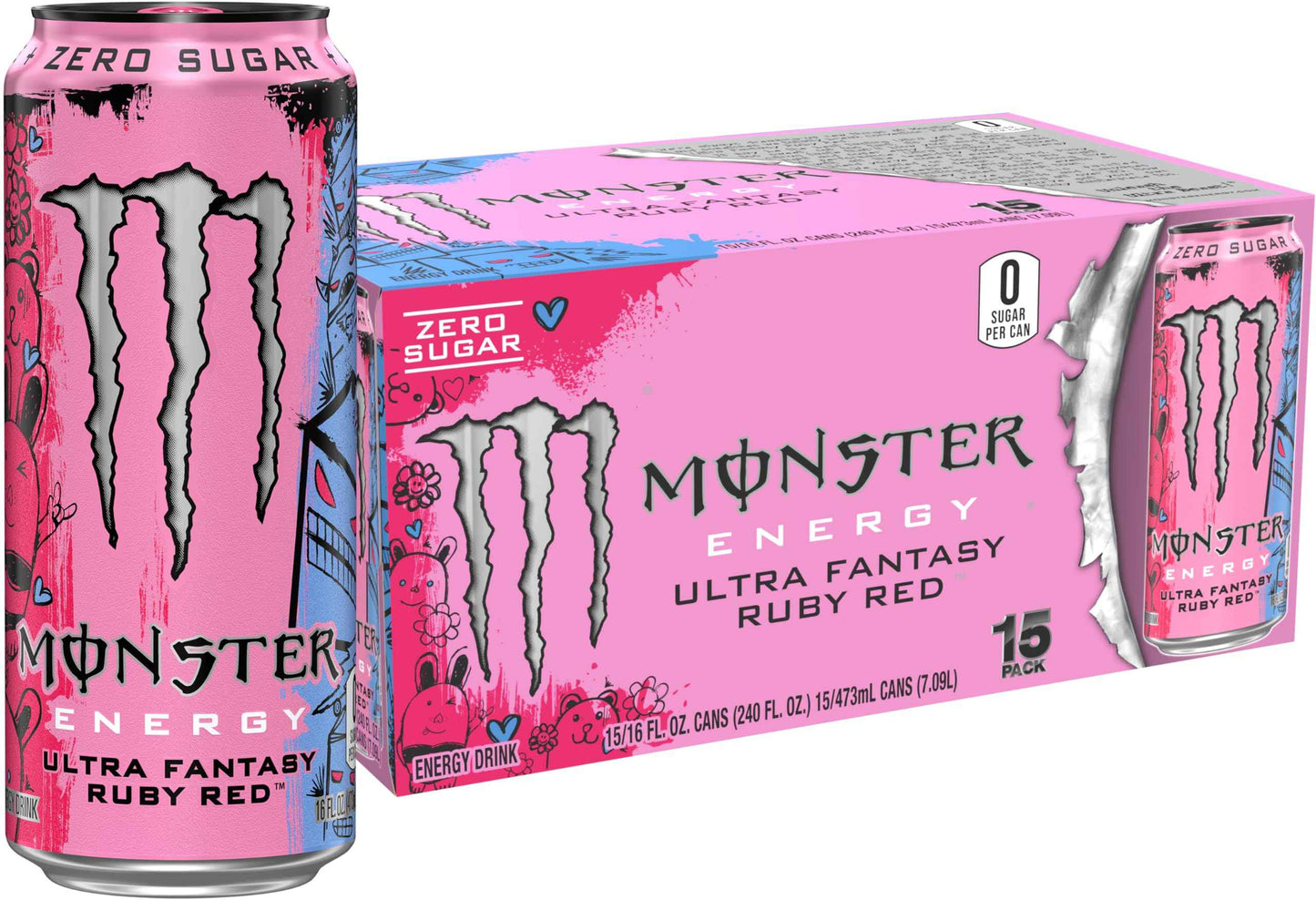 Monster Energy Ultra Fantasy Ruby Red, Sugar Free Energy Drink, 16 Ounce | Pack of 15