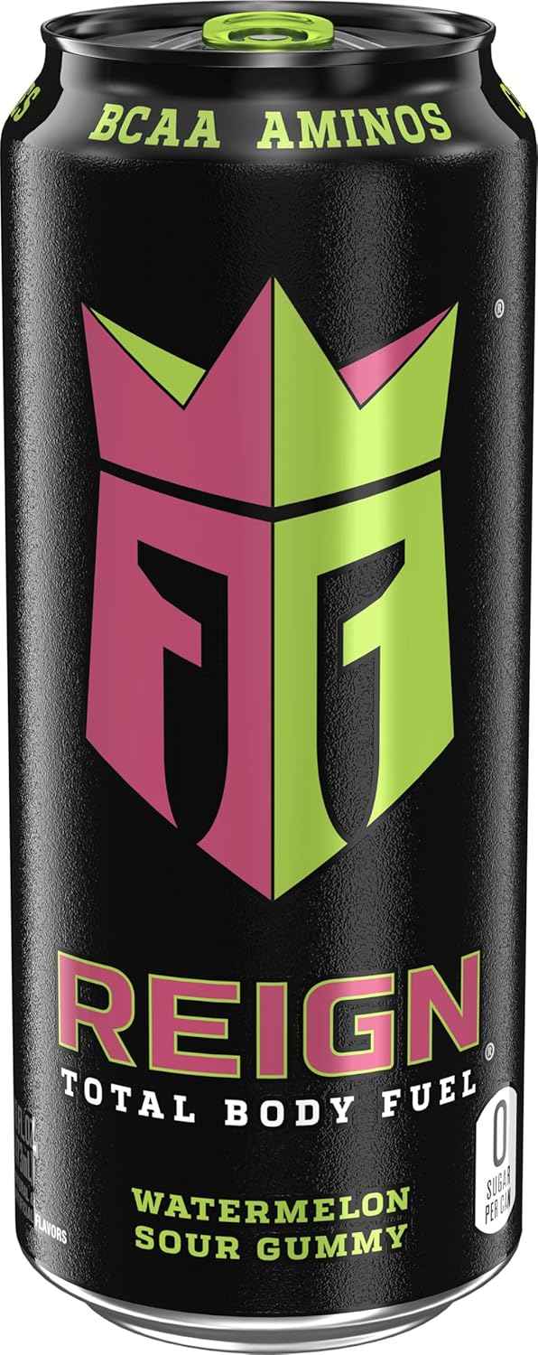 Reign Total Body Fuel, Watermelon Sour Gummy, Fitness & Performance Drink, 16 Fl Oz (Pack of 12)