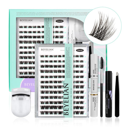 BEYELIAN Lash Extension Kit With D+ Curl Clusters, Applicator Tool, Bond, Seal and Remover - 120 Pcs Easy to Apply at Home (C53)