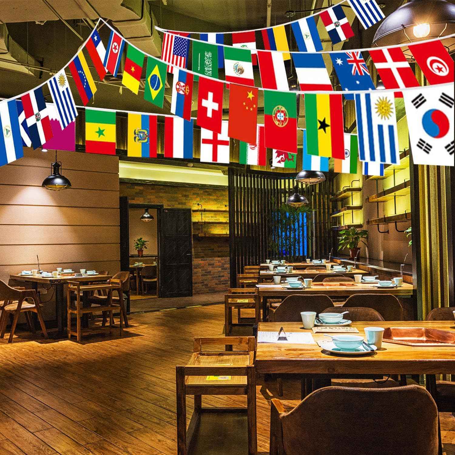 100 Countries String Flag Banner Set- 82Ft International World Flags Bunting Durable Mini Polyester Flags for Party Decorations, Classroom, Sports Events, Olympics, World Cup & Cultural Festival Decor