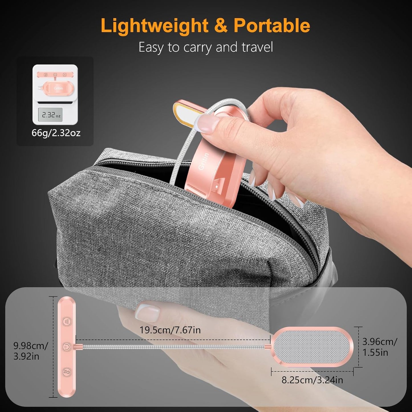 Gritin_Rechargeable_Book_Light_for_Reading_in_Bed_with_19_LED_&Memory_Function-Eye_Caring_3_Color_Temperatures,5_Brightness_Levels,80_Hrs_Runtime_Flexible_Goose_Neck_Clip_on_Light-Pink