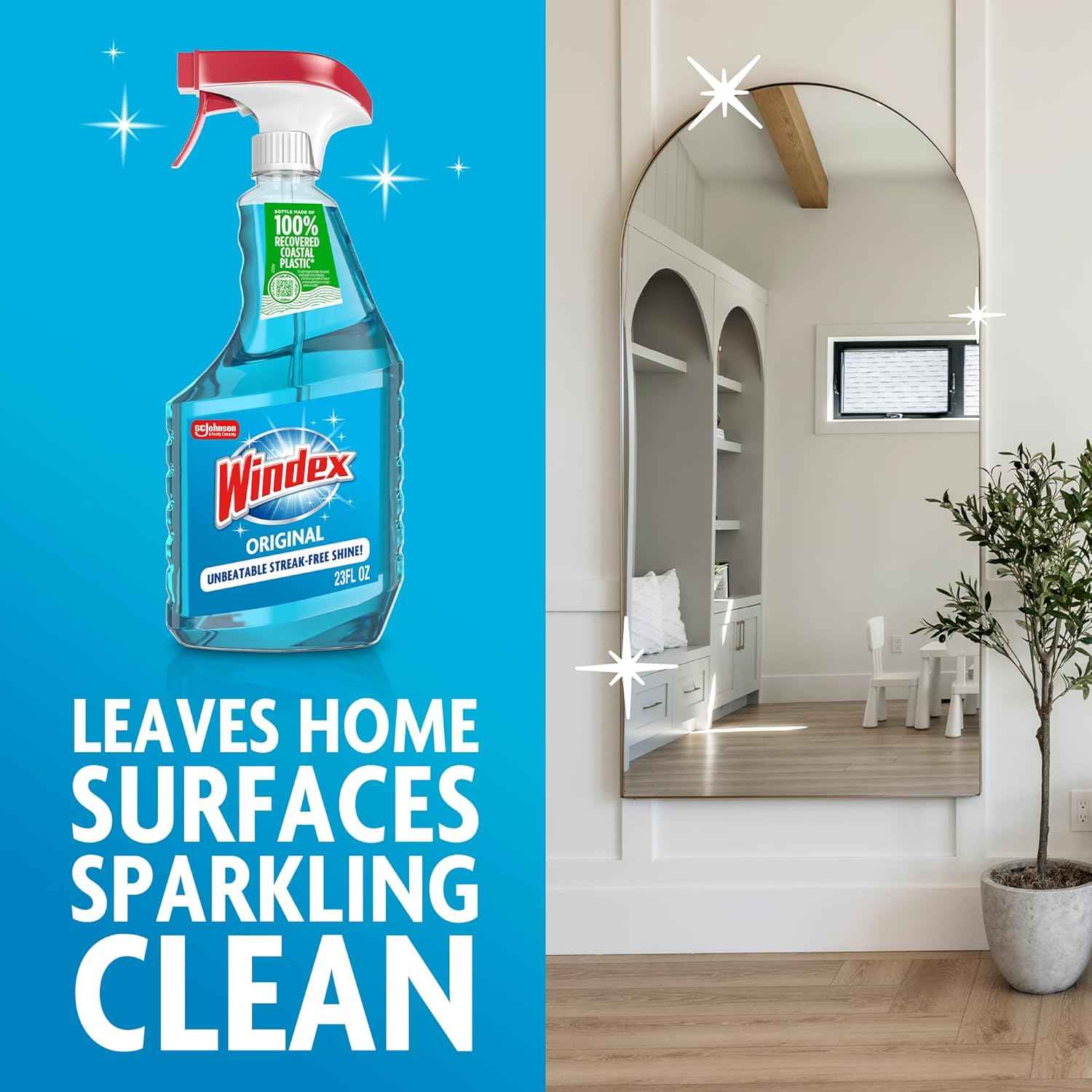 Windex Glass and Window Cleaner Spray Bottle, Packaging Designed to Prevent Leakage and Breaking, Surface Cleaning Spray, Original Blue Scent