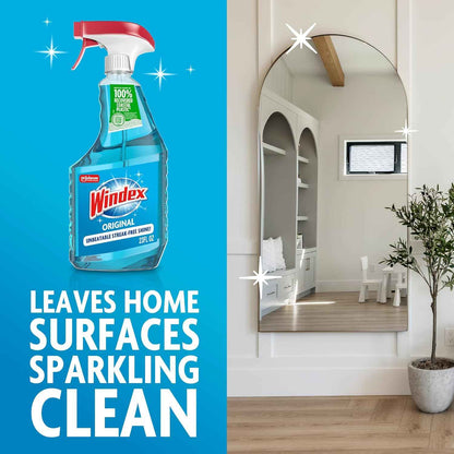 Windex Glass and Window Cleaner Spray Bottle, Packaging Designed to Prevent Leakage and Breaking, Surface Cleaning Spray, Original Blue Scent