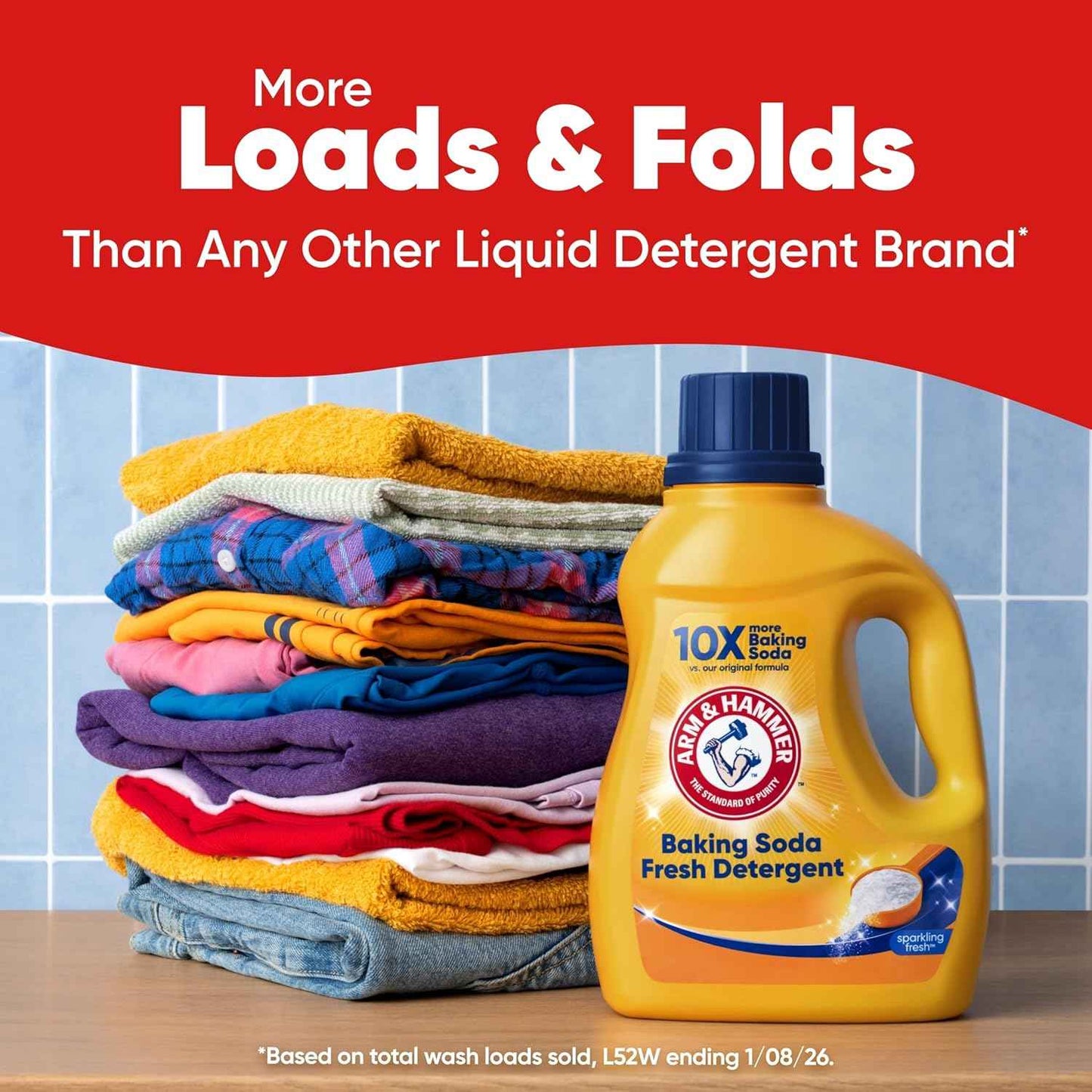 ARM & HAMMER Baking Soda Fresh Liquid Laundry Detergent, Sparkling Fresh Scent, 110 Loads, 110 Fl Oz