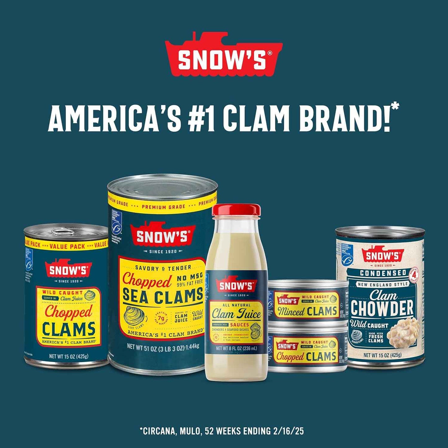 Snow's Ocean Chopped Clams Canned, Can - 7g Protein per Serving - Gluten Free, No MSG, 99% Fat Free - Great for Pasta & Seafood Recipes