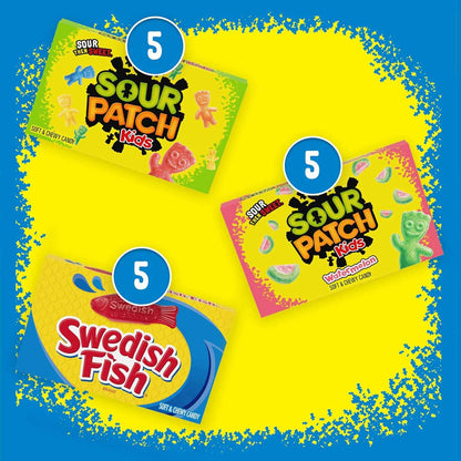 SOUR PATCH KIDS Original Candy, SOUR PATCH KIDS Watermelon Candy & SWEDISH FISH Candy Variety Pack, Easter Candy, 15 Movie Theater Candy Boxes