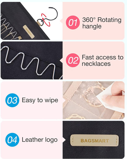 BAGSMART_Hanging_Jewelry_Organizer_Storage_Roll_with_Hanger_Metal_Hooks_Double-Sided_Jewelry_Holder_for_Earrings,_Necklaces,_Rings_on_Closet,_Wall,_Door,_1_piece,_Large,_Black