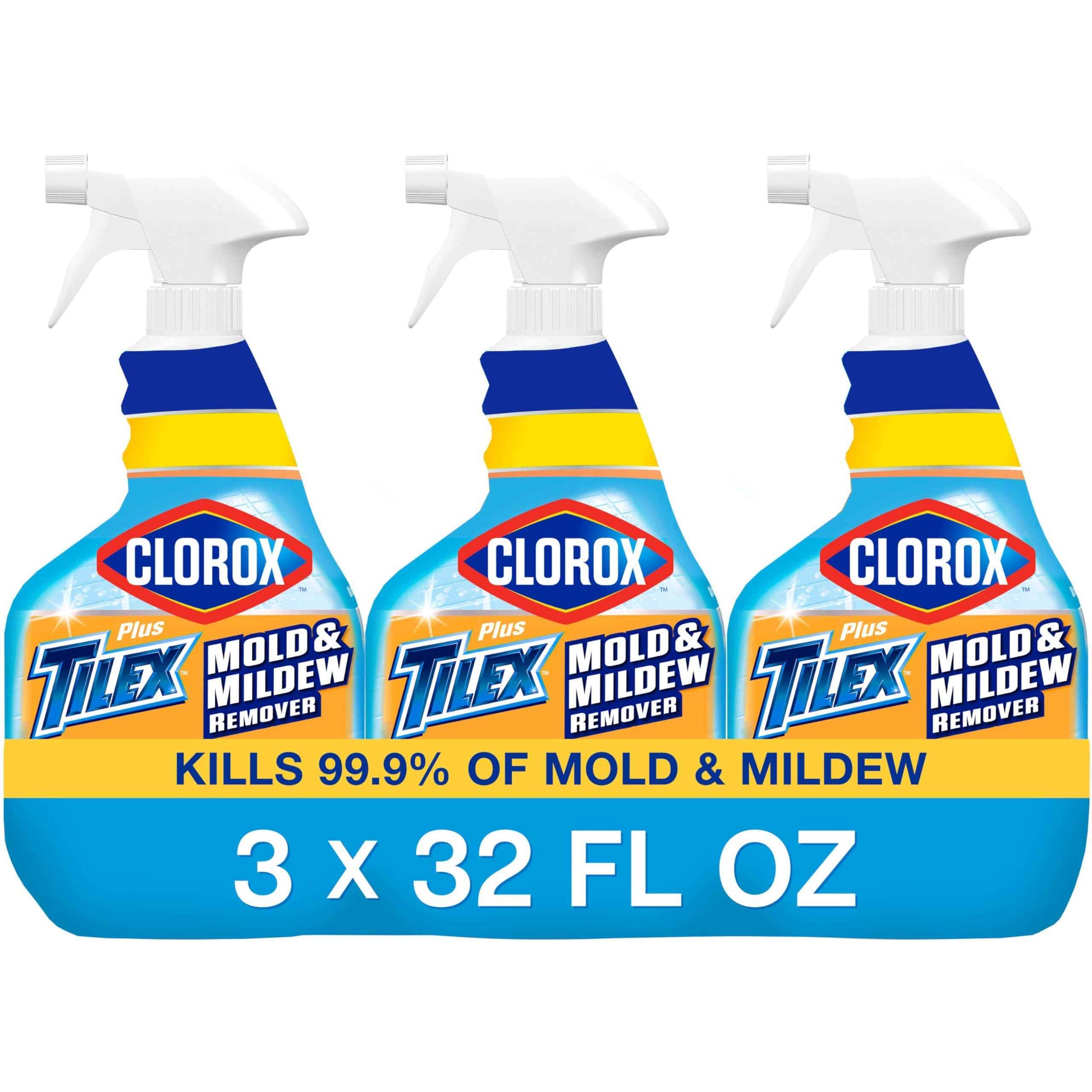 Clorox Plus Tilex Mold and Mildew Remover with Bleach, Spray Bottle, 32 Fluid Ounces, Unscented, Pack of 3