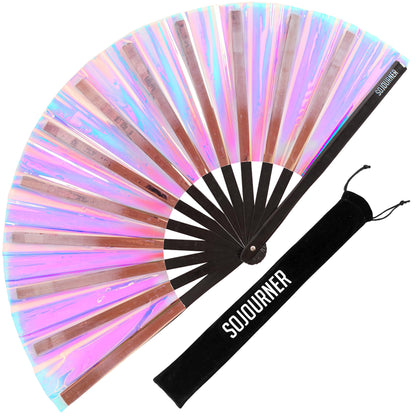 SoJourner Bags Rave Fan - Large Folding Fan - Clack Fan Hand Fan for Raves, Halloween, Burlesque, Rainbow Outfits for Women &amp;amp; Festival Accessories