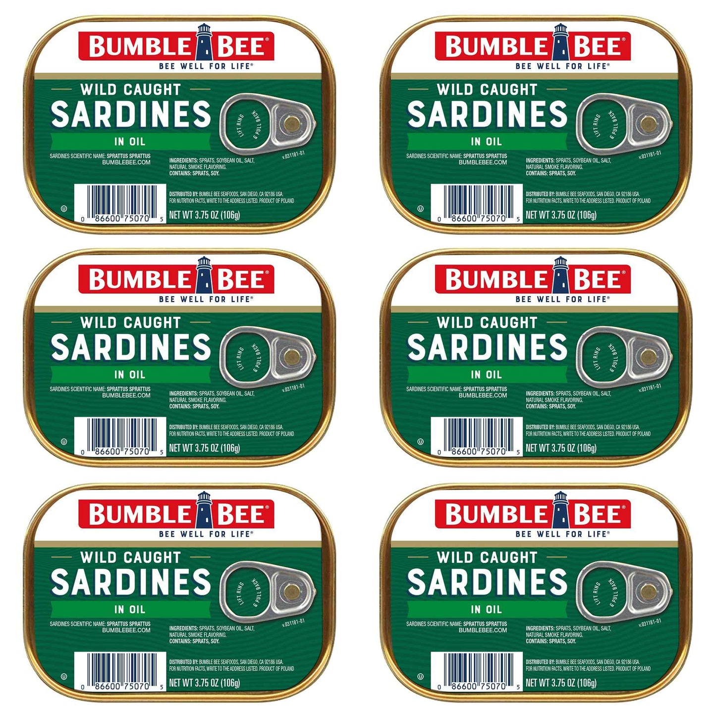 Bumble Bee Sardines, 3.75 oz Tin - Wild Caught, Gluten Free, Keto, Kosher