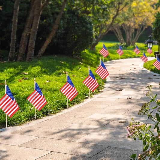 40 Pack Small American Flags on Stick 4*6 Inch Mini American Flags for 4th of July Decorations Memorial Day Decorations Patriotic Decorations US American Hand Held Wooden Stick Flag with Kid-Safe