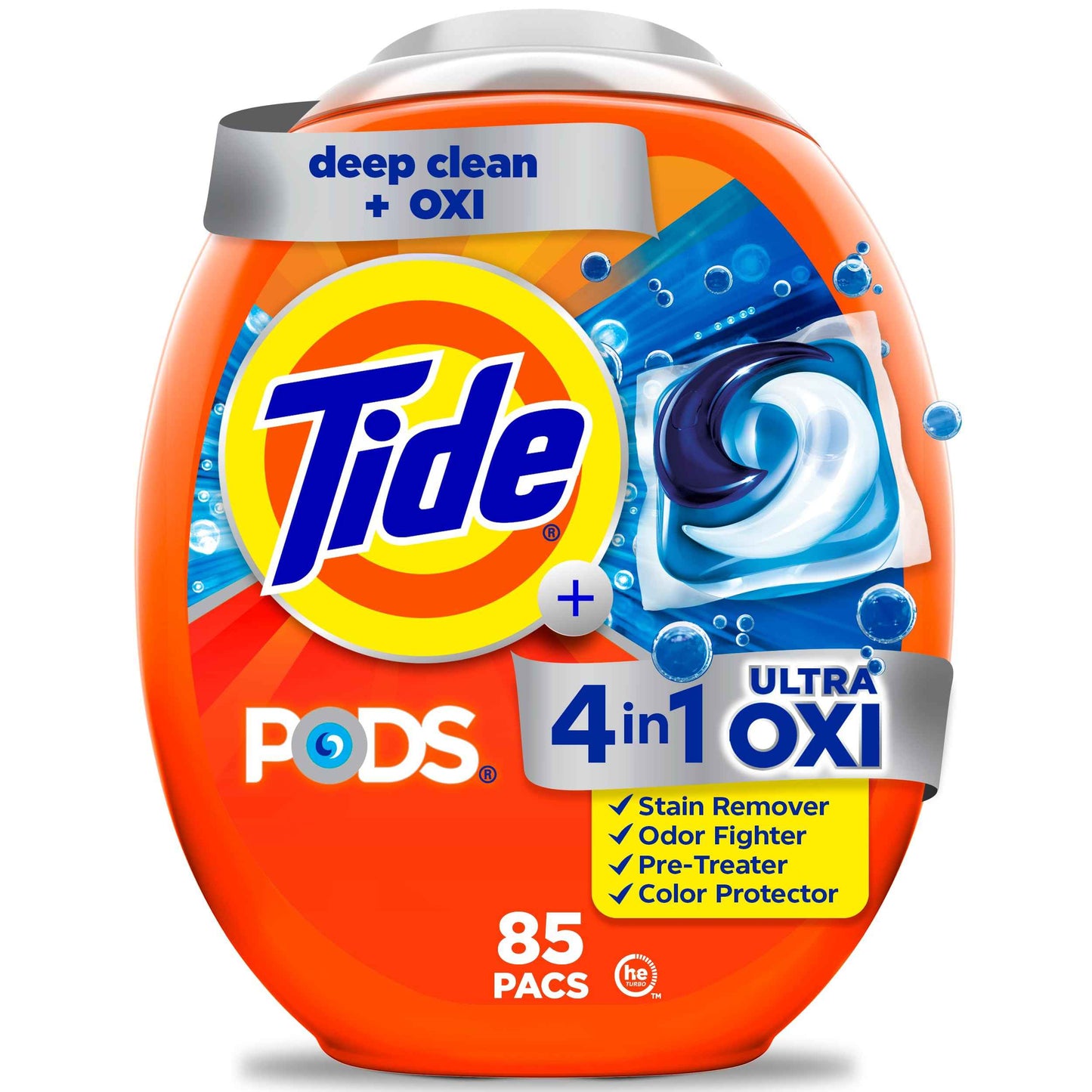 Tide 4-N-1 Ultra Oxi Pods Laundry Detergent Pacs, 32 Count, He Compatible, Built in Pre-Treater for Stains