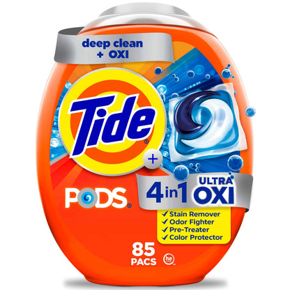 Tide 4-N-1 Ultra Oxi Pods Laundry Detergent Pacs, 32 Count, He Compatible, Built in Pre-Treater for Stains
