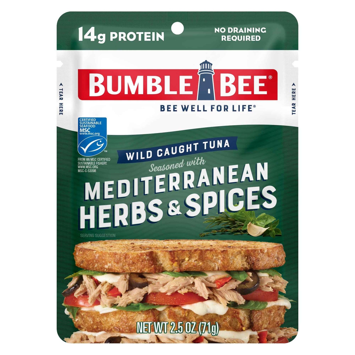 Bumble Bee Seasoned Tuna Pouch - Wild Caught and Ready to Eat for Snack, Salad, Korean Tuna Bowl - 14g Protein per Serving - PERFECT, PORTABLE, GOODNESS - 2.5 oz Packet