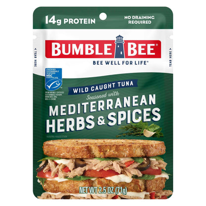 Bumble Bee Seasoned Tuna Pouch - Wild Caught and Ready to Eat for Snack, Salad, Korean Tuna Bowl - 14g Protein per Serving - PERFECT, PORTABLE, GOODNESS - 2.5 oz Packet