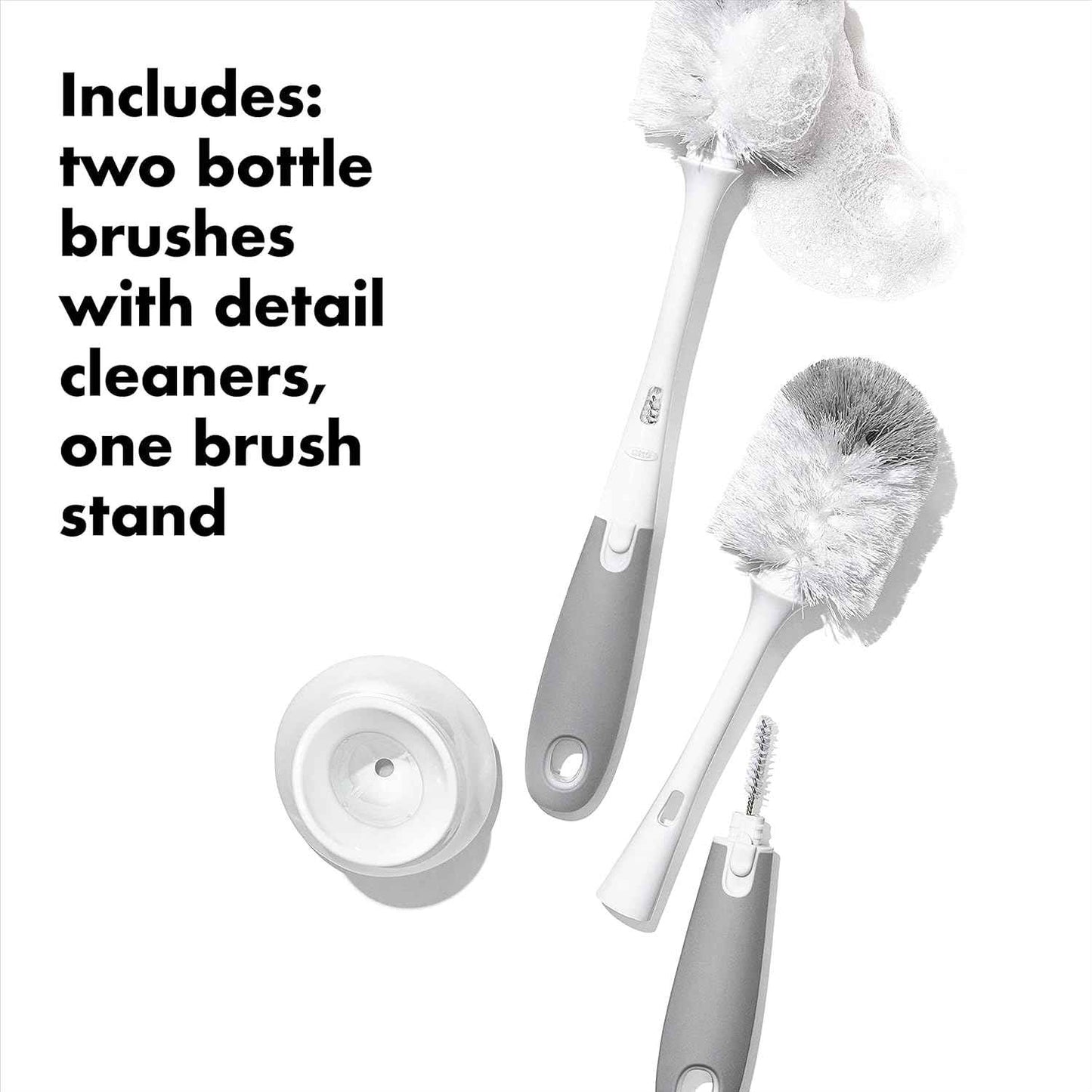 OXO Tot Bottle Brush with Nipple Cleaner and Stand – Gray, 2-Pack