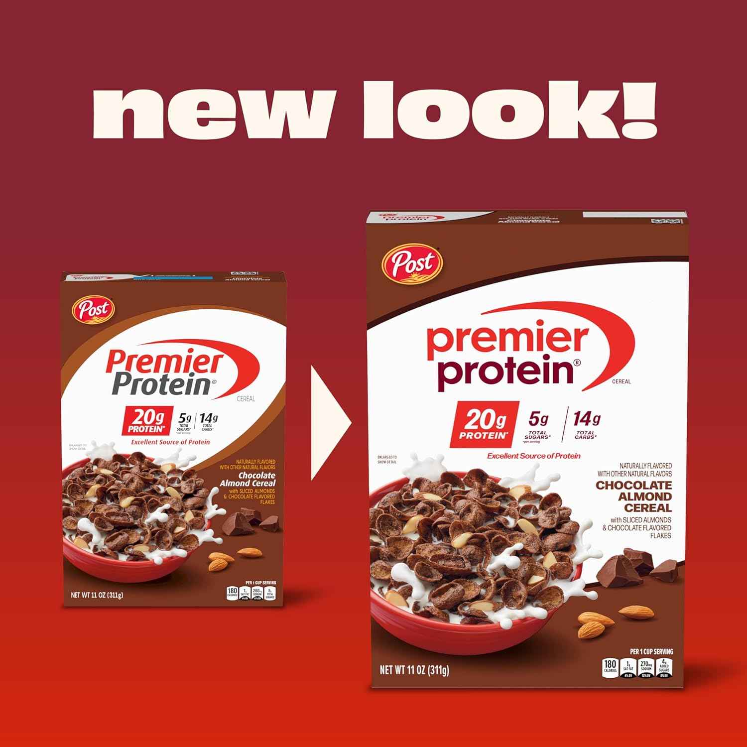 Post Premier Protein Cereal, Chocolatey Protein Cereal Flakes with Sliced Almonds, Contains 20g of Protein Per Serving, 30 OZ Box