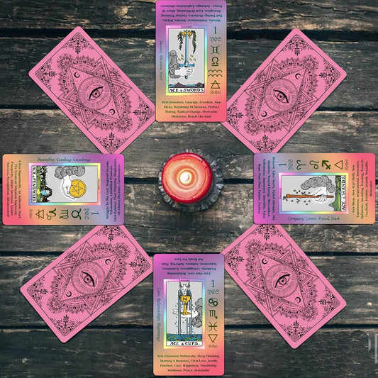 Smoostart_Pink_Tarot_Cards_with_Meanings_for_Beginners,_Tarot_Cards_Deck_with_Guidebook,_Keywords,_Element,_Planet,_Zodiac,_Chakra,_Yes_or_No,_Musical_Pitch,_Numerology,_Hebrew_Alphabet