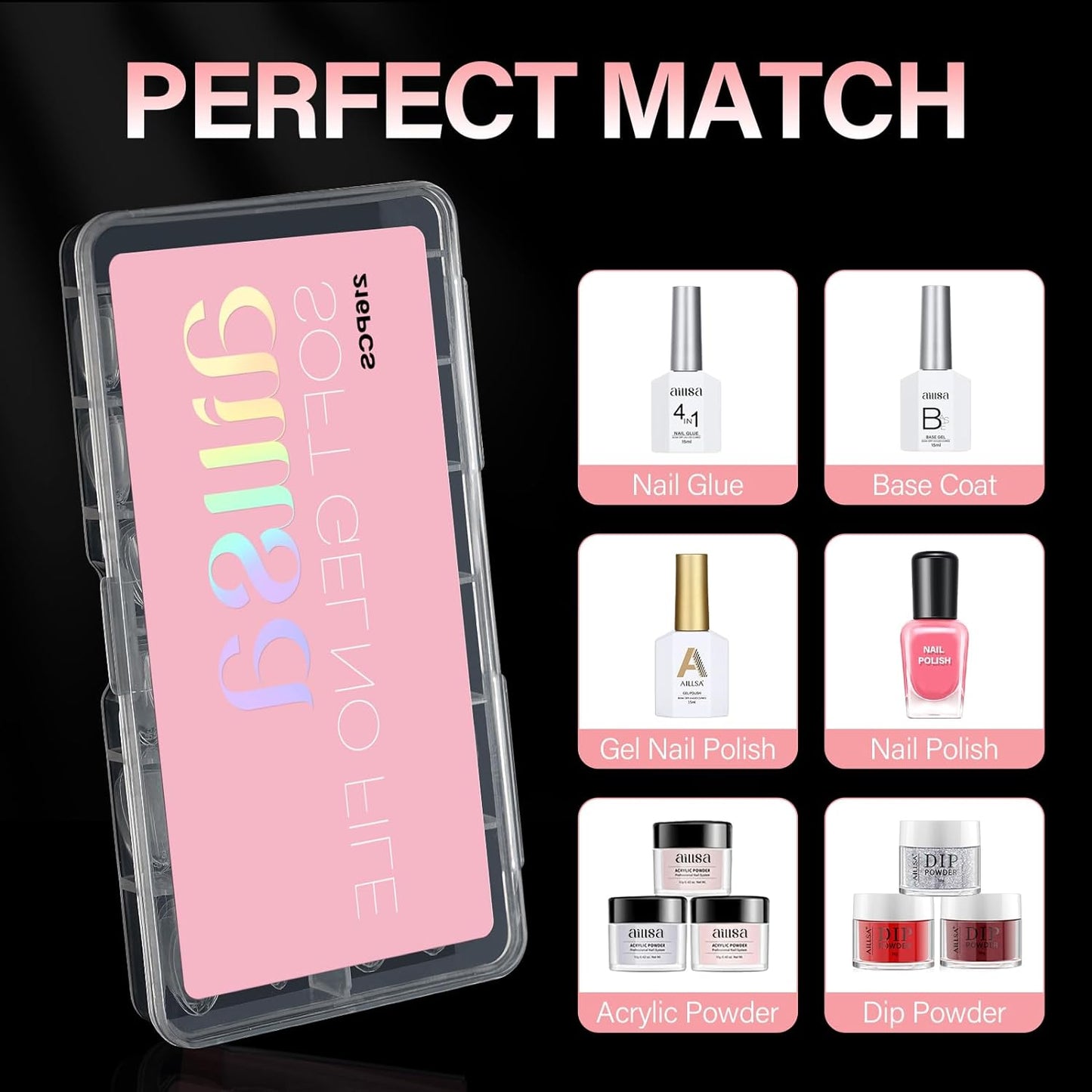 AILLSA_Short_Almond_Nail_Tips_Soft_Gel_Pre-Shaped_Acrylic_Nail_Tips_Half_Matte_Full_Cover_Nail_Tips_Clear_Gelly_Press_on_Flase_Nail_Tips_for_Extension_Nail_Manicure_Home_DIY_216PCS_12Sizes