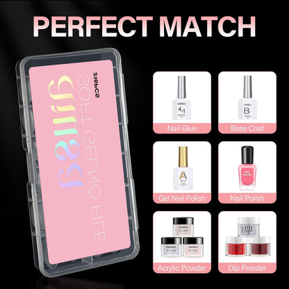 AILLSA_Short_Almond_Nail_Tips_Soft_Gel_Pre-Shaped_Acrylic_Nail_Tips_Half_Matte_Full_Cover_Nail_Tips_Clear_Gelly_Press_on_Flase_Nail_Tips_for_Extension_Nail_Manicure_Home_DIY_216PCS_12Sizes